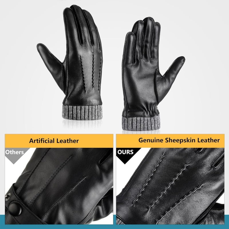 LAMAY Winter Warm Genuine Leather Gloves, Cashmere Lined Driving Motorcycle Gloves for Men (Size : L) - Image 4